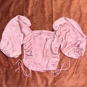 Pink Satin Puff Sleeve Blouse